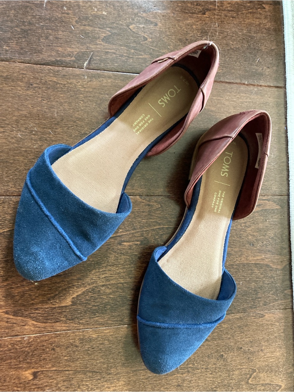 Toms Two-Tone D'Orsay Flats - Navy and Brown leather - Picture 3 of 5